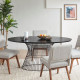 Antique Black Wood Midcentury Oval Modern Dining Table